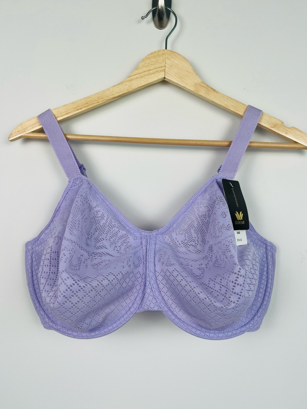 NWT Wacoal 857210 lavender Visual Effects Minimizer bra, 34G.